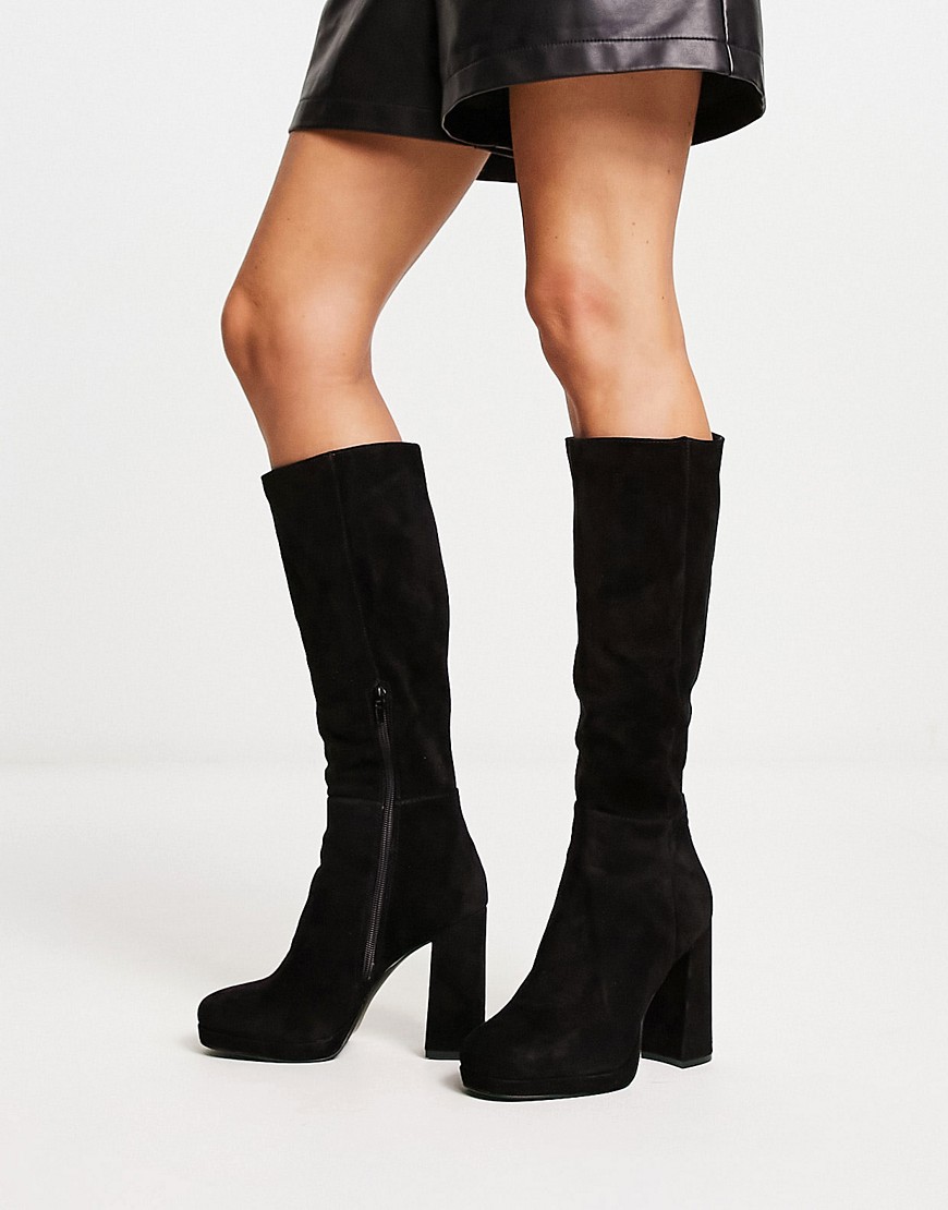 Shop Steve Madden Marcello Heeled Knee Boots In Black Suede