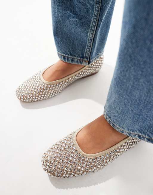 Steve Madden Marli embellished ballet flats in beige mesh