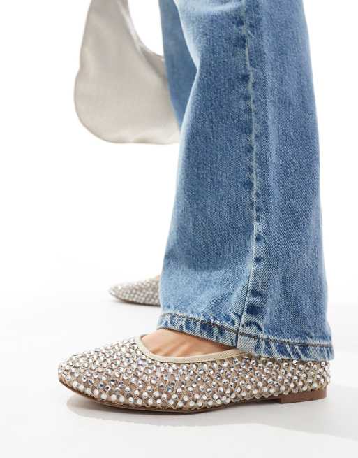 Steve Madden Marli embellished ballet flats in beige mesh