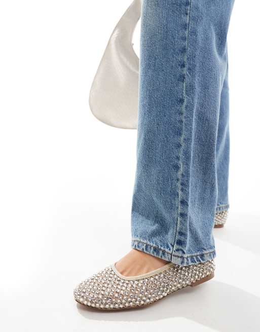 Steve Madden Marli embellished ballet flats in beige mesh | ASOS