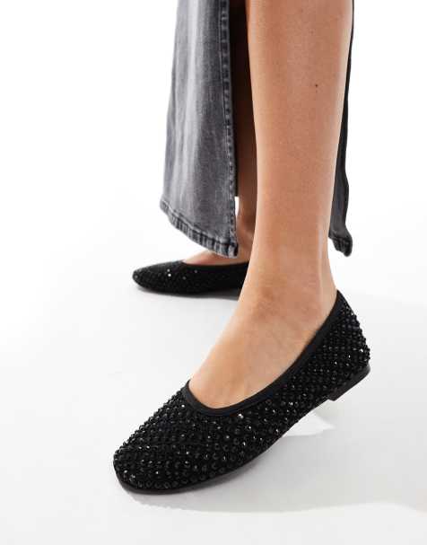 Steve Madden Marli embellished ballet flats in black mesh - view 1