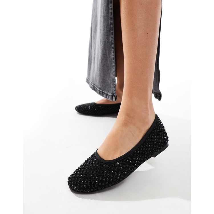 Steve Madden Marli embellished ballet flats in black mesh