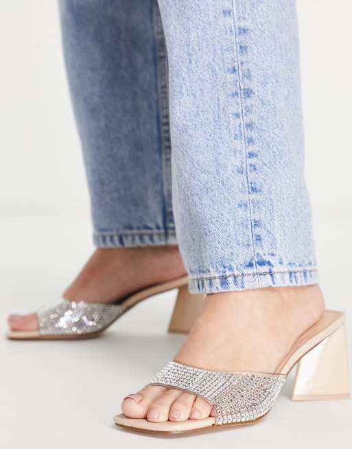 Steve Madden - Marseille - Sabot con tacco con strass, colore trasparente 