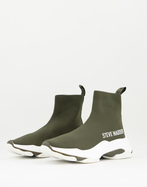 Steve Madden – Master – Sneaker im Socken-Look in Olivgrün