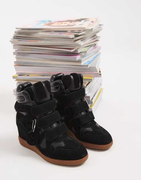 Steve Madden Mavis wedge trainers in black suede - view 1