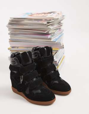 Steve Madden Mavis wedge trainers in black suede