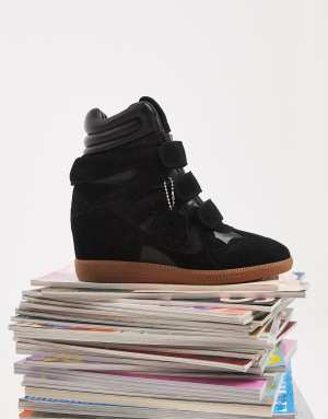 Steve Madden Mavis wedge trainers in black suede