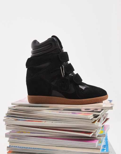 Steve Madden Mavis wedge trainers in black suede, 3 of 5