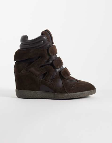 Steve Madden Mavis wedge trainers in dark brown suede - view 1