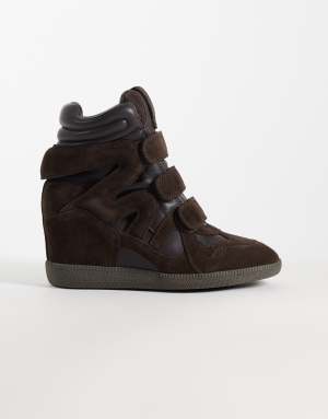 Steve Madden Mavis wedge trainers in dark brown suede