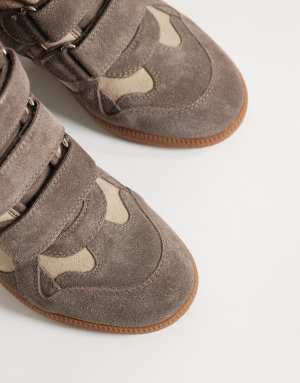 Steve Madden Mavis wedge trainers in taupe suede