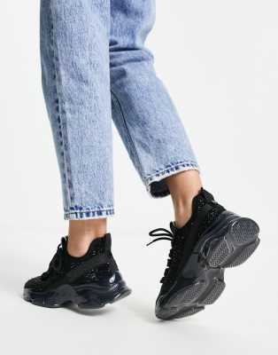 steve madden maxima r rhinestone chunky trainers in black