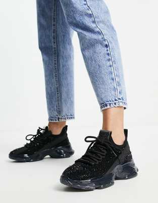 Steve Madden - Maxima-R - Sneaker in Schwarz mit Strassbesatz und dicker Sohle