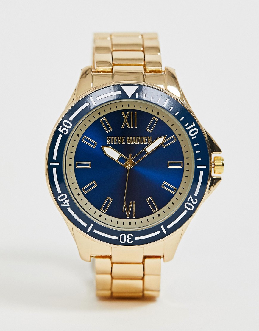 Steve Madden Mens Bracelet Watch With Blue Dial-gold