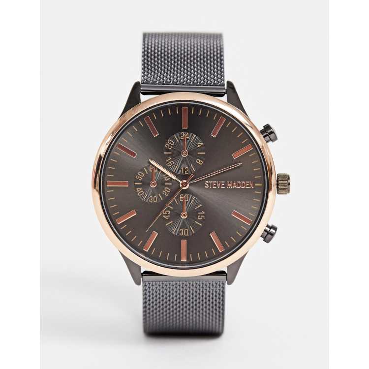 Steve Madden mens mesh watch with gunmetal dial