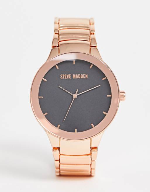 Steve Madden mens rose gold bracelet watch with black dial ASOS