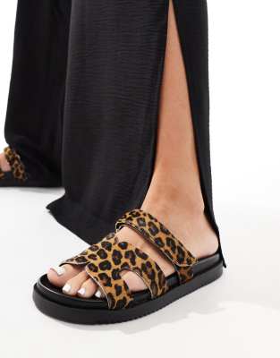 Steve Madden Missile leather strap sliders in Leopard-Black