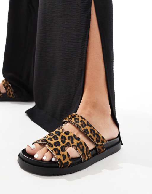 Steve Madden Missile leather strap sliders in Leopard ASOS