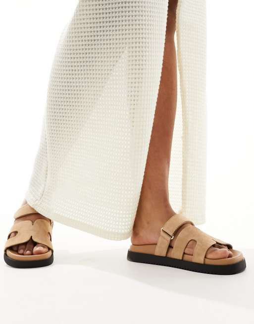 Steve Madden – Missile – Piaskowe klapki zamszowe z paskami