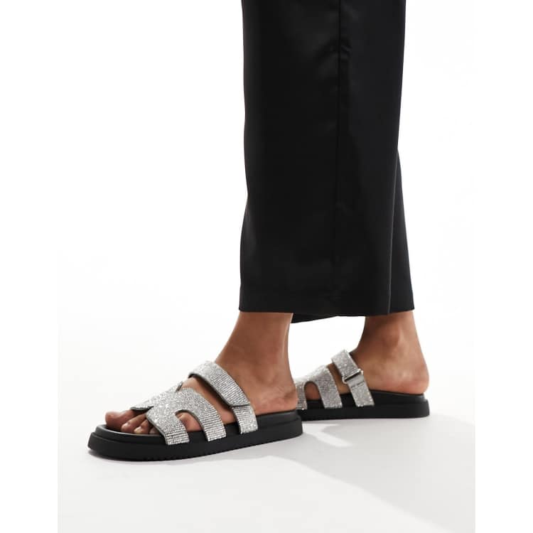 Steve Madden – Missile-R – Slider mit Riemen in verziertem Silber 