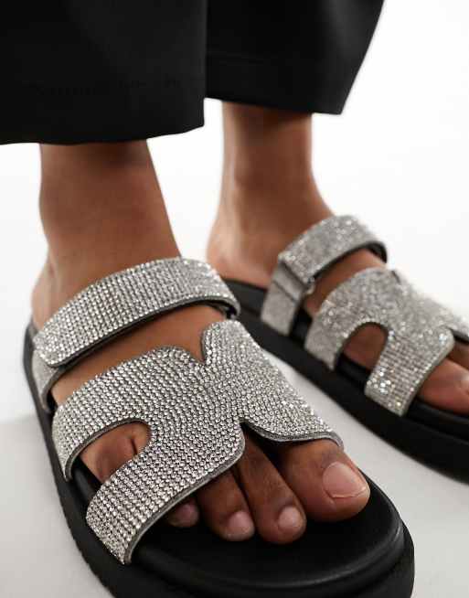 Steve Madden – Missile-R – Slider mit Riemen in verziertem Silber 