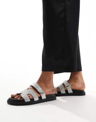 Steve Madden - Missile-R - Sliders con fascette decorate color argento