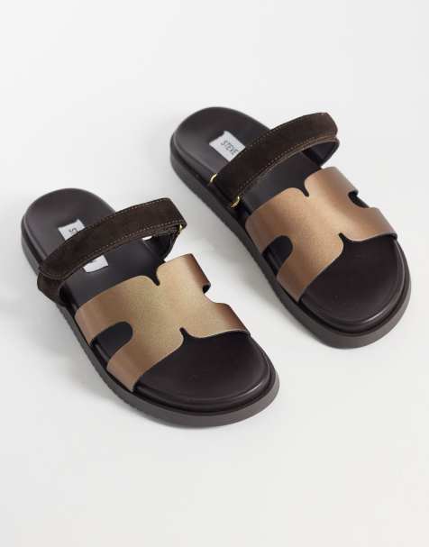 Steve Madden - Missile - Sandaler med stropper i brun satin og bronzefarve - view 1