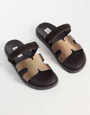  Missile sandals with straps  satin and bronze