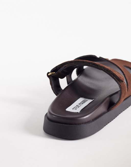 Steve Madden Missile suede strap sliders in brown, 4 of 4
