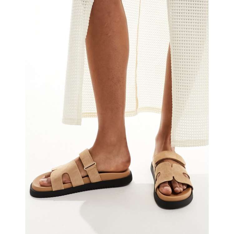 Steve Madden Missile suede strap sliders in sand ASOS