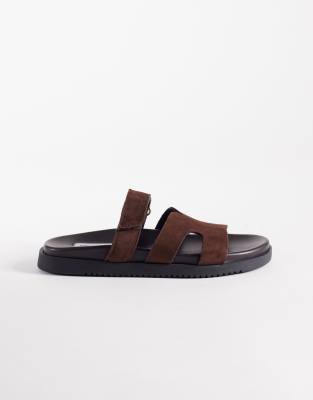 Steve Madden Missile Suede Strap Slides In Brown