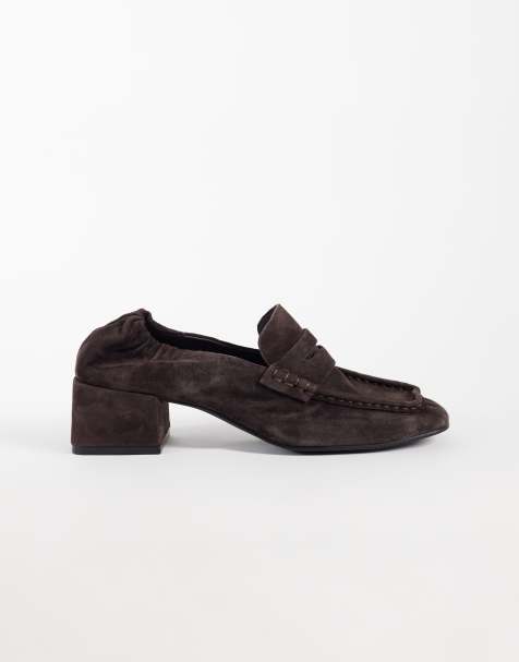 Steve Madden - mocasines de tacón Estee con punta cuadrada en ante marrón - view 1