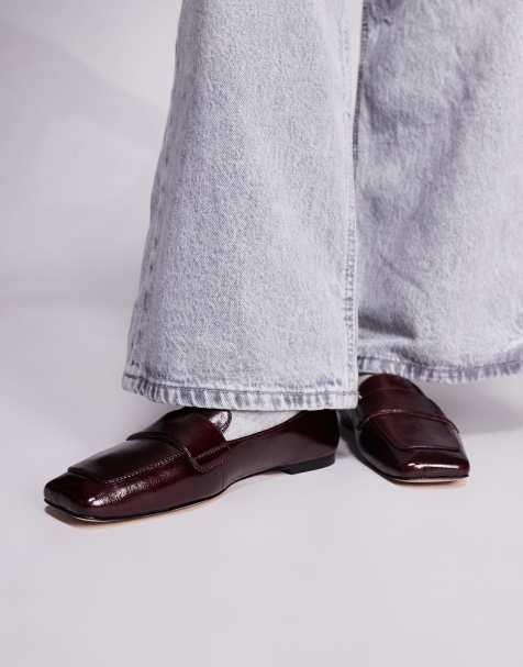 Steve Madden Monarc square toe loafers in dark cherry faux-leather crinkle - view 1