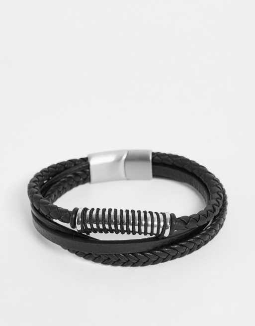 Steve Madden multi row braided bracelet in black