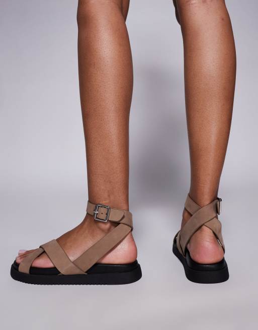 Steve Madden My Bestie sandals with strap buckle in nubuck taupe, 2 of 4