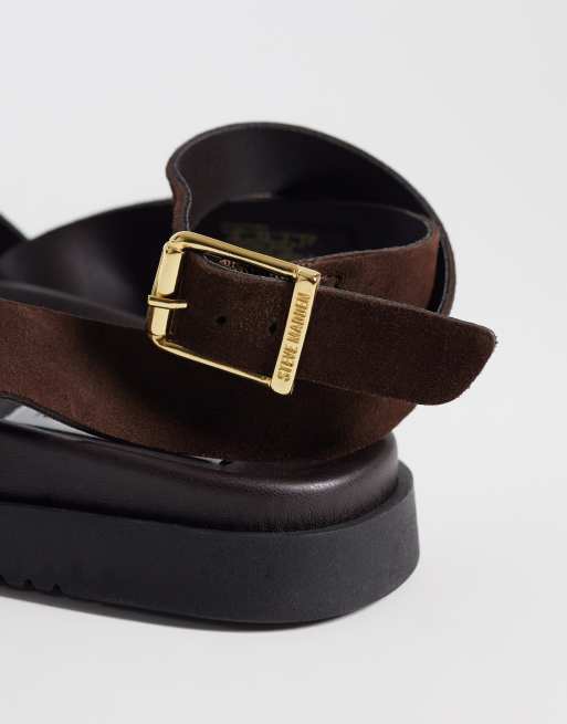 Steve Madden - Mybestie-E - Sandalias marrones planas de ante, 4 de 4