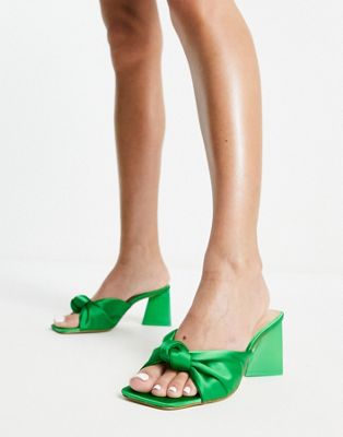 Steve Madden Mylah knot front heeled mules in green satin