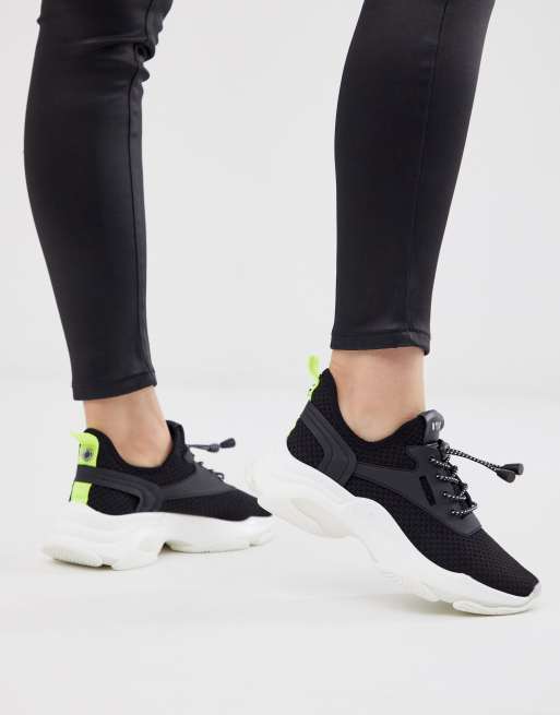 Steve Madden Myles black chunky sneakers with neon trim | ASOS