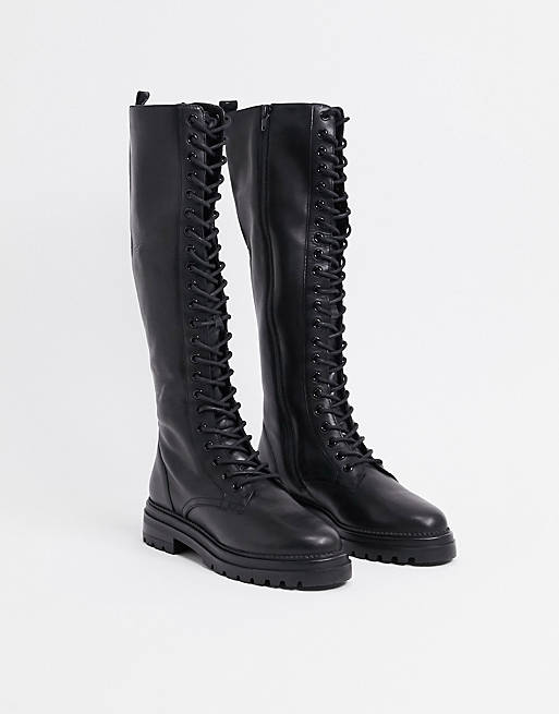 Steve Madden Namira lace up knee high boot in black leather