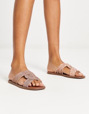 Steve Madden Neles embellished flat sandals in rose gold