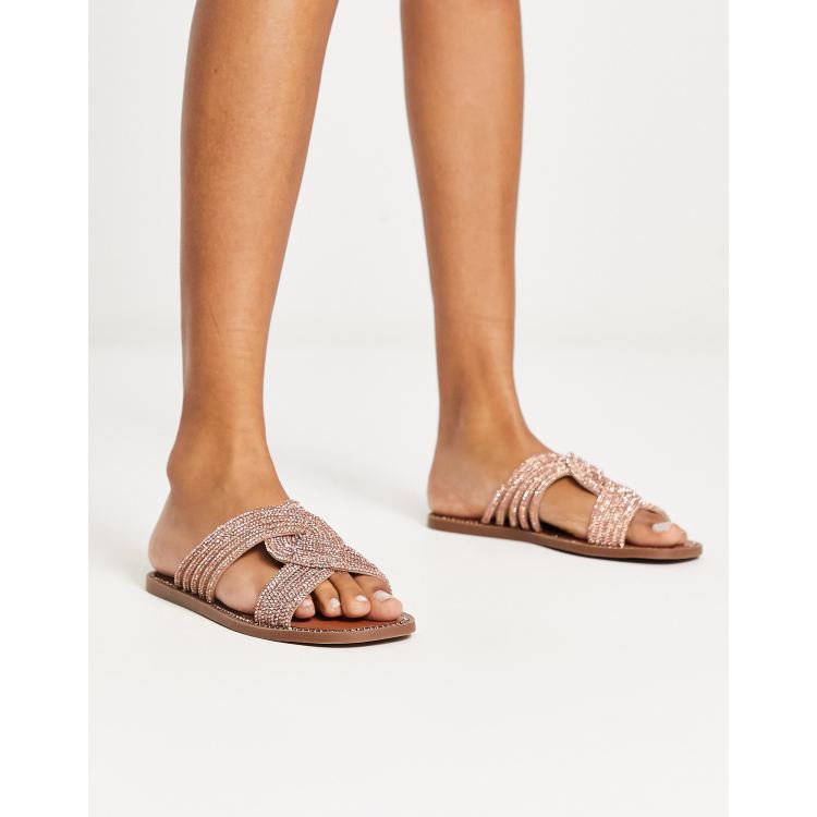 Steve Madden Neles embellished flat sandals in rose gold ASOS