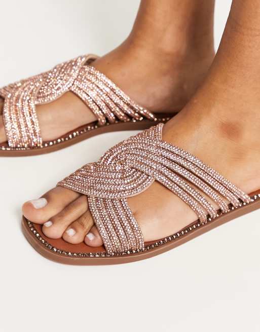 Steve Madden – Neles – Verzierte, flache Sandalen in Roségold, 3 von 4