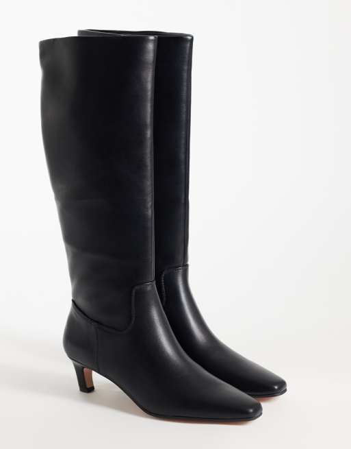 Steve Madden New Davis kitten heel knee boots in black leather, 2 of 4