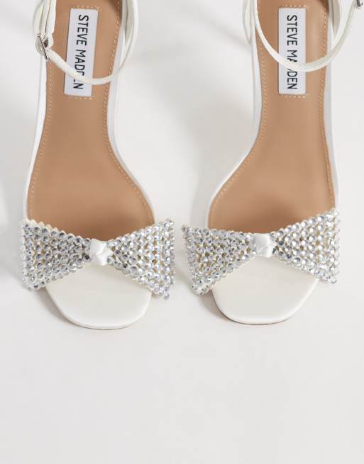 Steve Madden Newlywed heeled sandals with embellished bow in ivory satin, 2 of 4