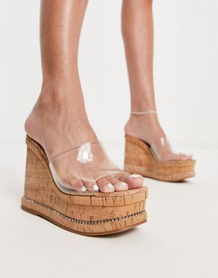 Steve Madden Not Now cork wedges in clear