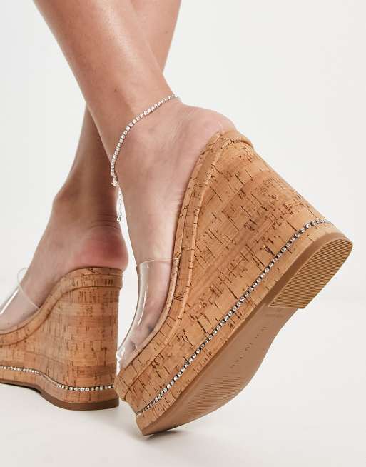 Steve Madden Not Now cork wedges in clear