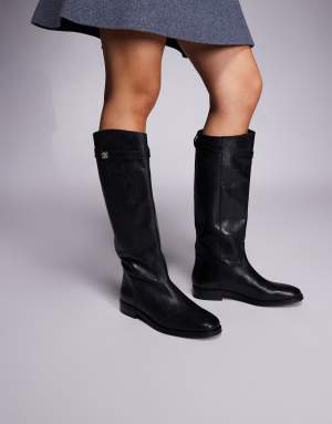 Steve Madden Novi buckle detail riding boot in leather black