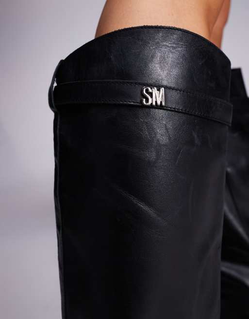 Steve Madden Novi buckle detail riding boot in leather black, 2 of 4