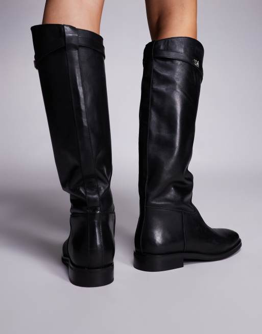 Steve Madden Novi buckle detail riding boot in leather black, 3 of 4