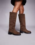 [Steve Madden] Steve Madden Novi DK buckle detail riding boots in suede traupe-Neutral 36 Taupe